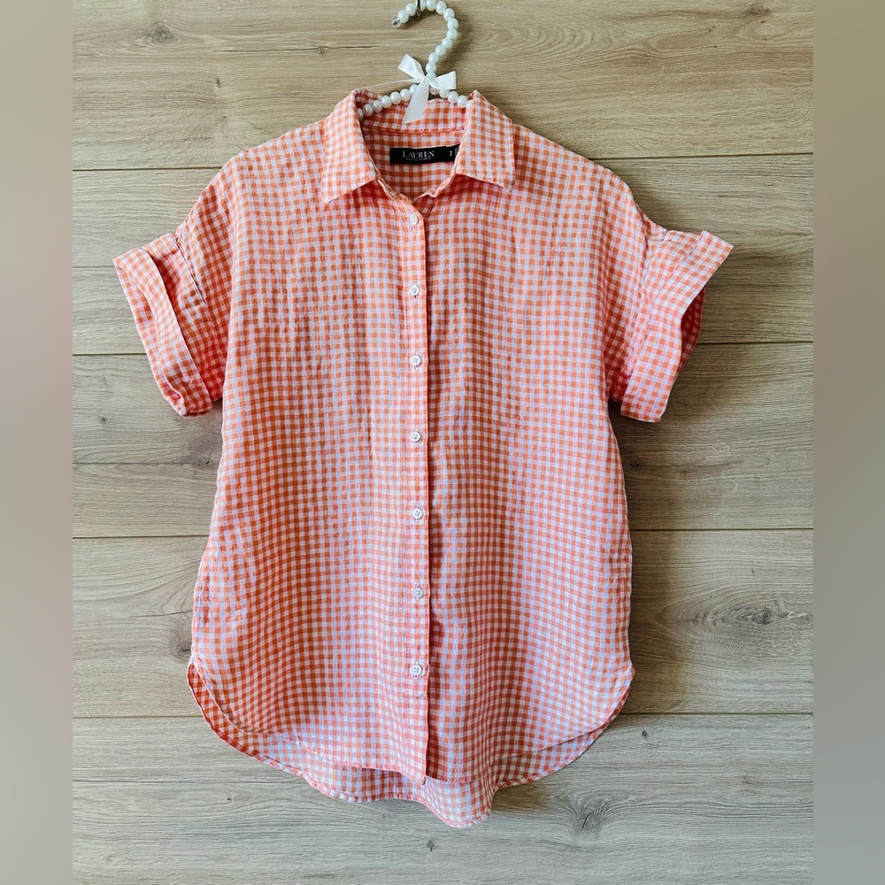 Ralph Lauren Orange Gingham Shirt 100% Line
